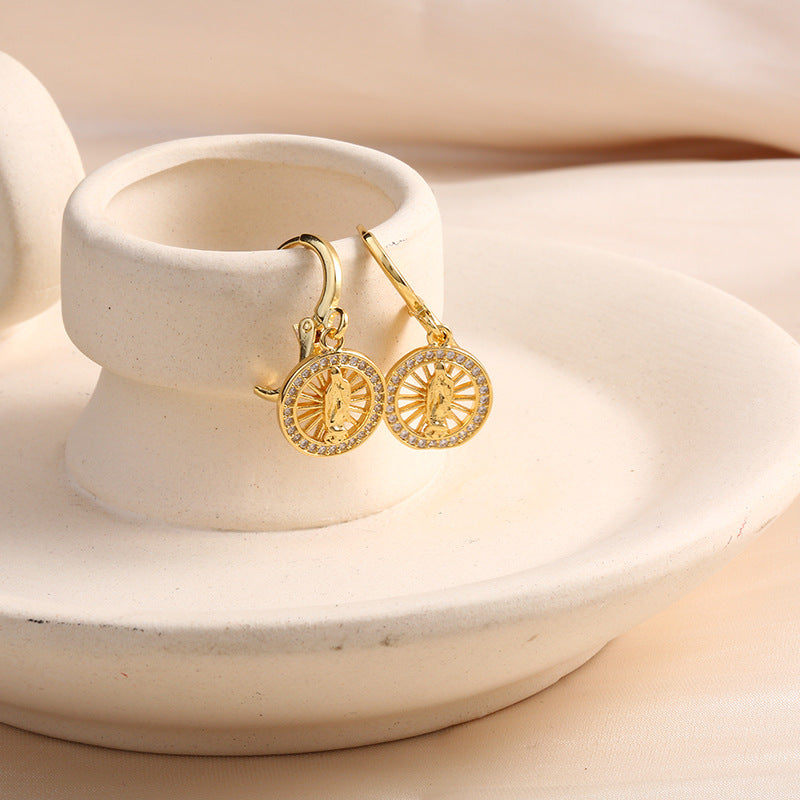 Wholesale Religious Belief Copper Micro-Inlaid Zircon 925 Silver Needle Drip Oil Earrings